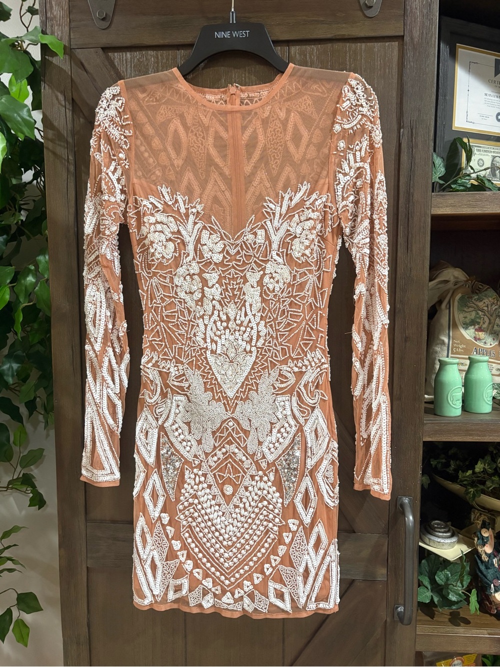 ASOS Peach Long-Sleeve Embellished Mini Dress